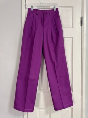 AKNVAS Purple High Waist Pleated Trousers Size 0 Wide Leg Tailored Pants